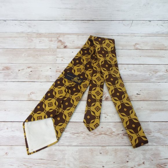 Vintage Forte Brown and Gold Geometric Floral Tie - Picture 3 of 8